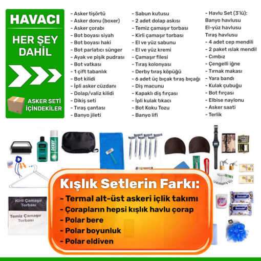 havaci kislik her sey dahil set asker malzemeleri listesi