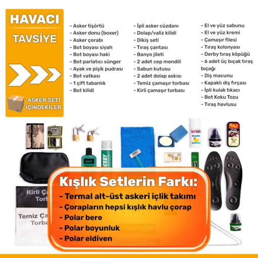 havaci kislik tavsiye set asker malzemeleri listesi