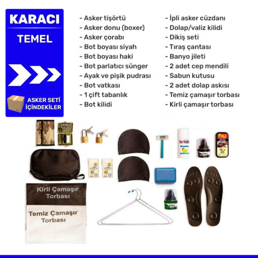 karaci temel asker malzemeleri seti ici