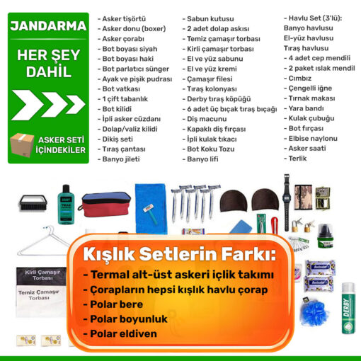 jandarma kislik her sey dahil set asker malzemeleri listesi