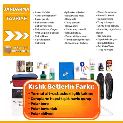 jandarma kislik tavsiye set asker malzemeleri listesi