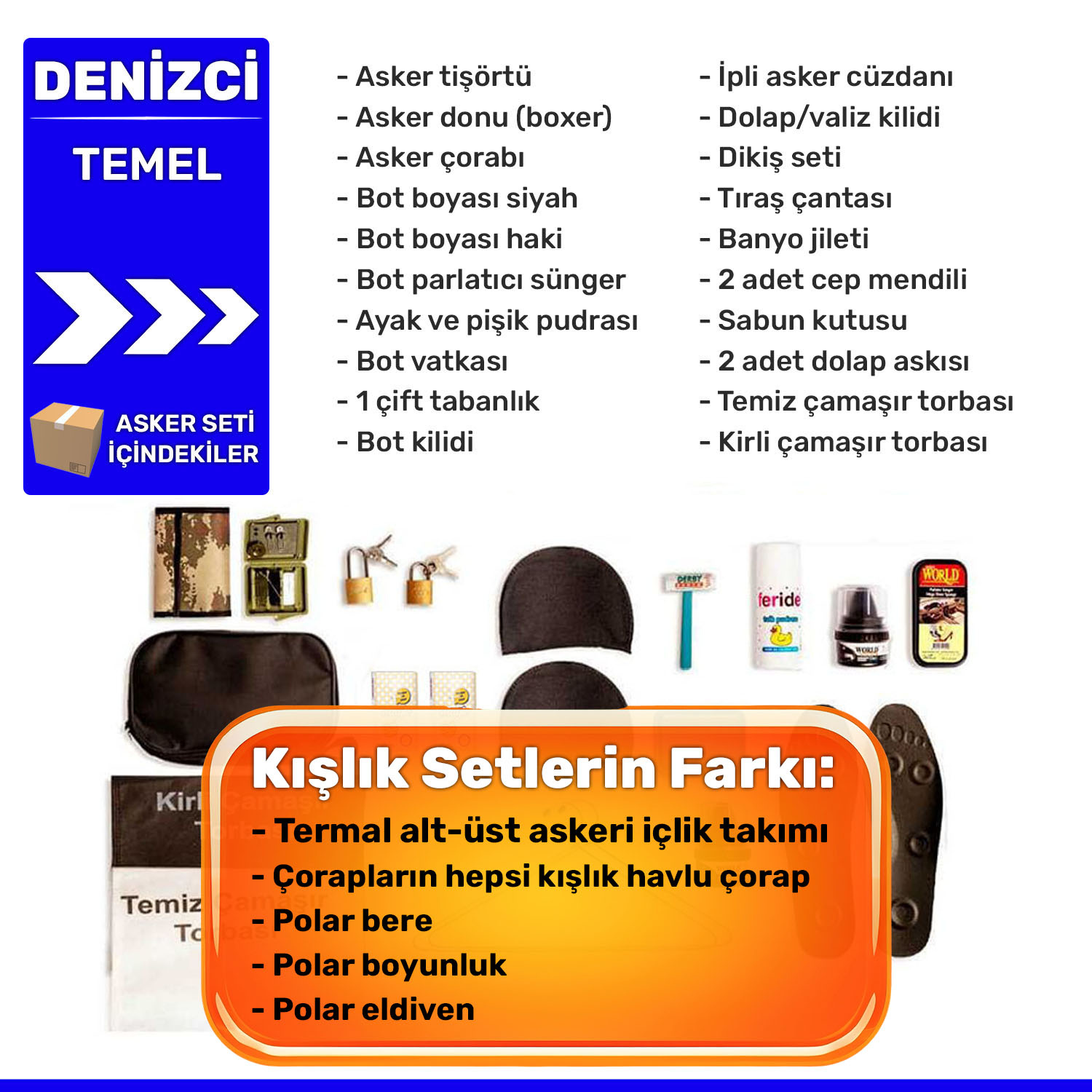 3'lü Kışlık Denizci Temel Askerlik Seti 2 denizci kislik temel set asker malzemeleri listesi