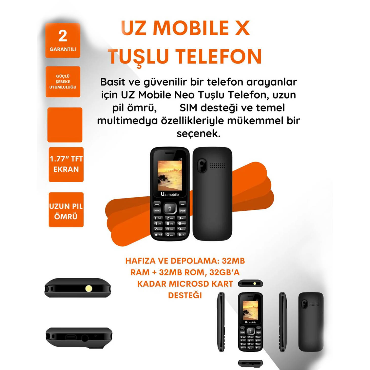 UZ Mobile Tuşlu Asker Telefonu (BTK Kayıtlı) 2 uz mobile kamerasiz tuslu asker telefonu112c