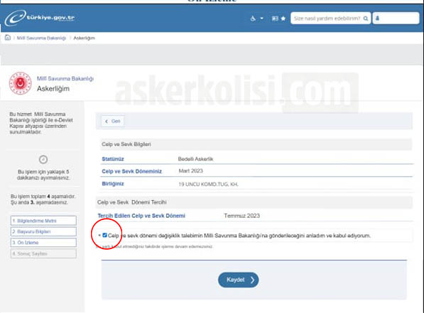 E‑Devlet Bedelli Askerlik Celp Değişikliği (Adım Adım)3 E‑Devlet Bedelli Askerlik Celp Değişikliği (Adım Adım)3