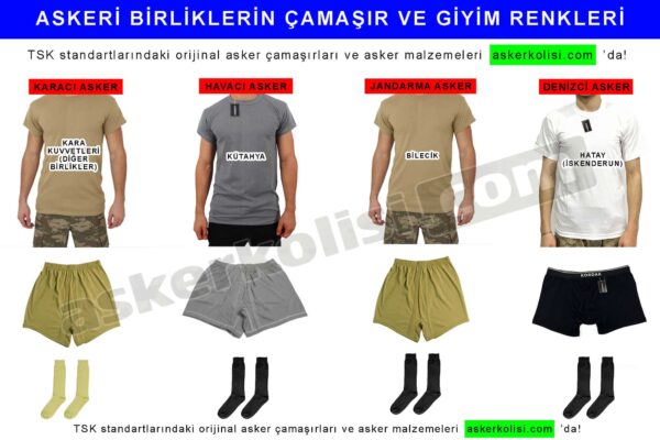 denizci havaci karaci jandarma asker ic camasir renkleri
